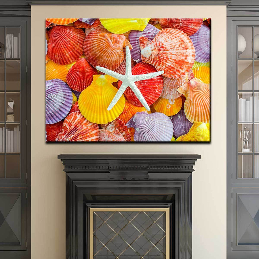 Colorful Scallop Seashells and Starfish - Amazing Canvas Prints
