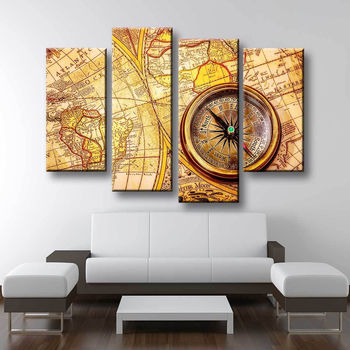 Compass On Old World Map - Amazing Canvas Prints