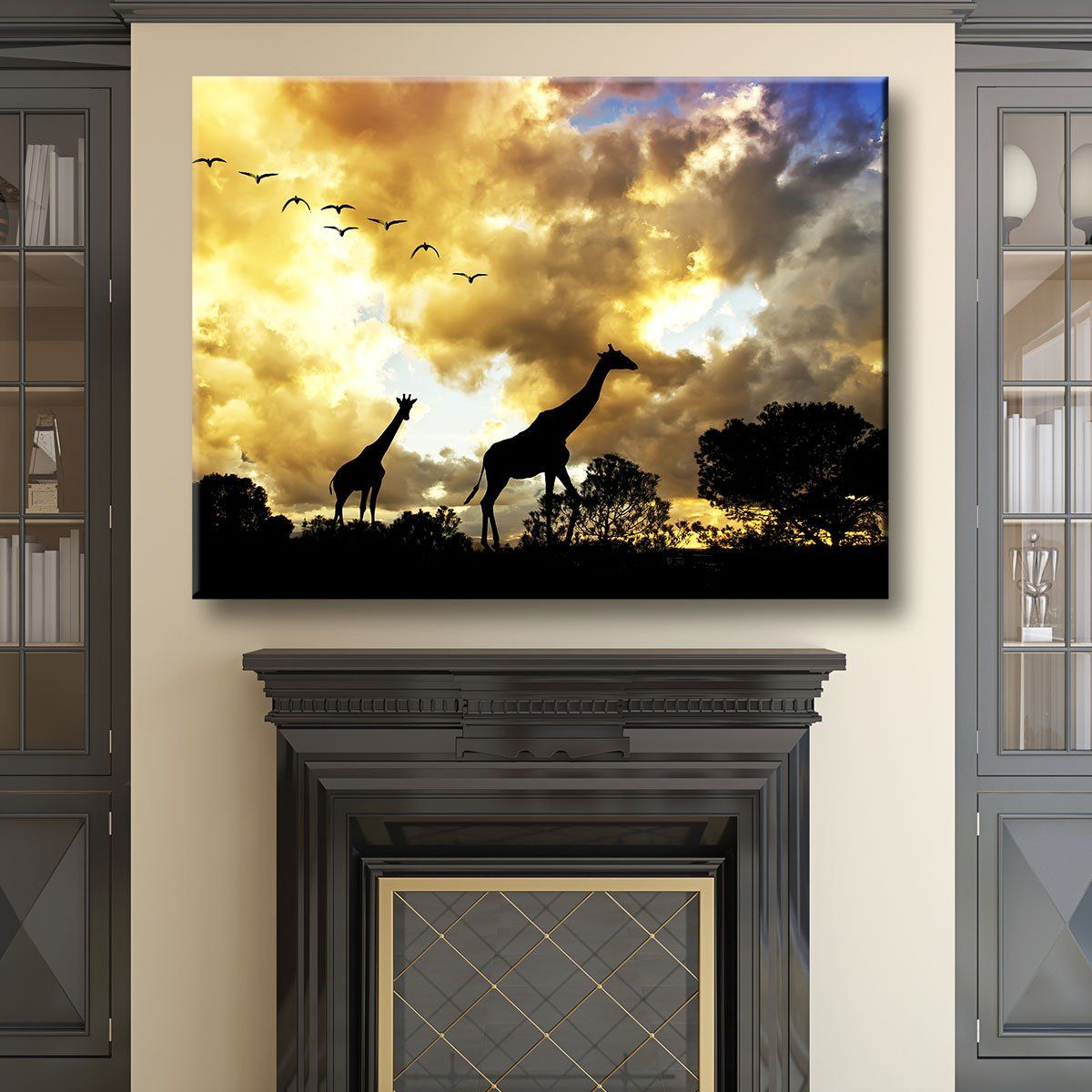 Giraffes Under Cloudy Skies - Amazing Canvas Prints