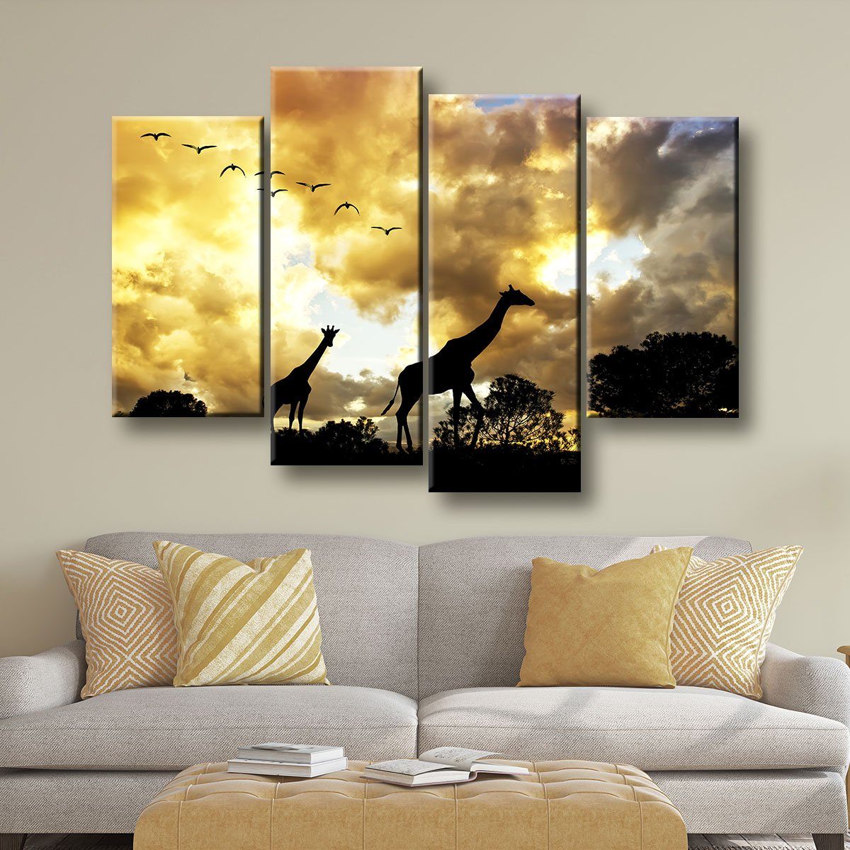Giraffes Under Cloudy Skies - Amazing Canvas Prints