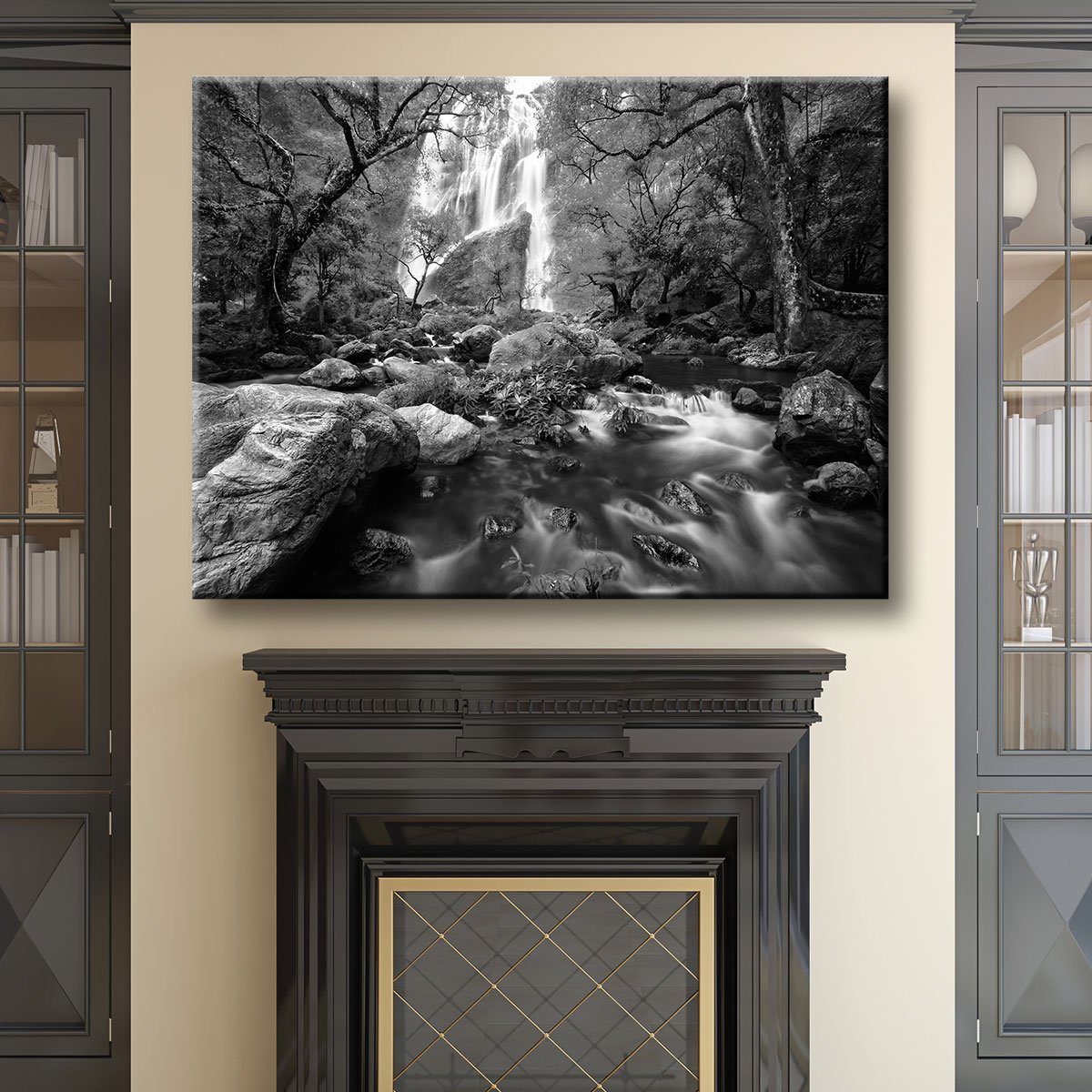 Autumn Waterfalls Black And White - Amazing Canvas Prints