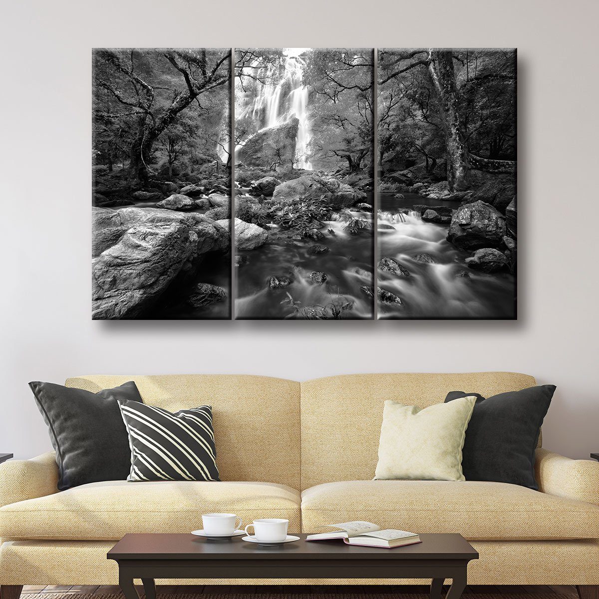Autumn Waterfalls Black And White - Amazing Canvas Prints