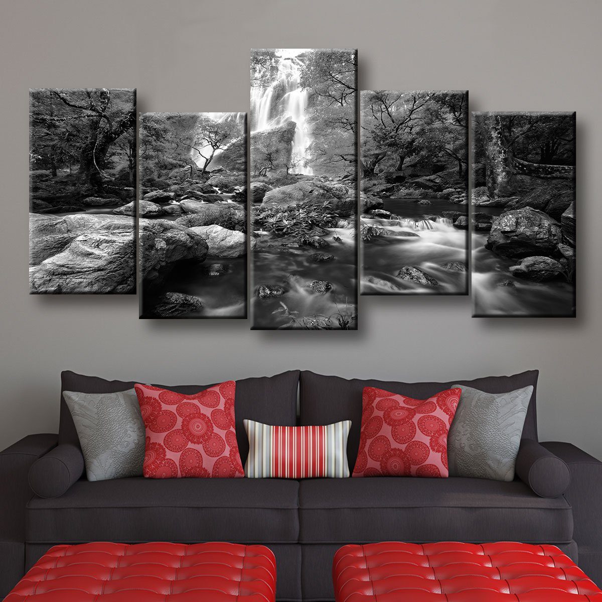 Autumn Waterfalls Black And White - Amazing Canvas Prints