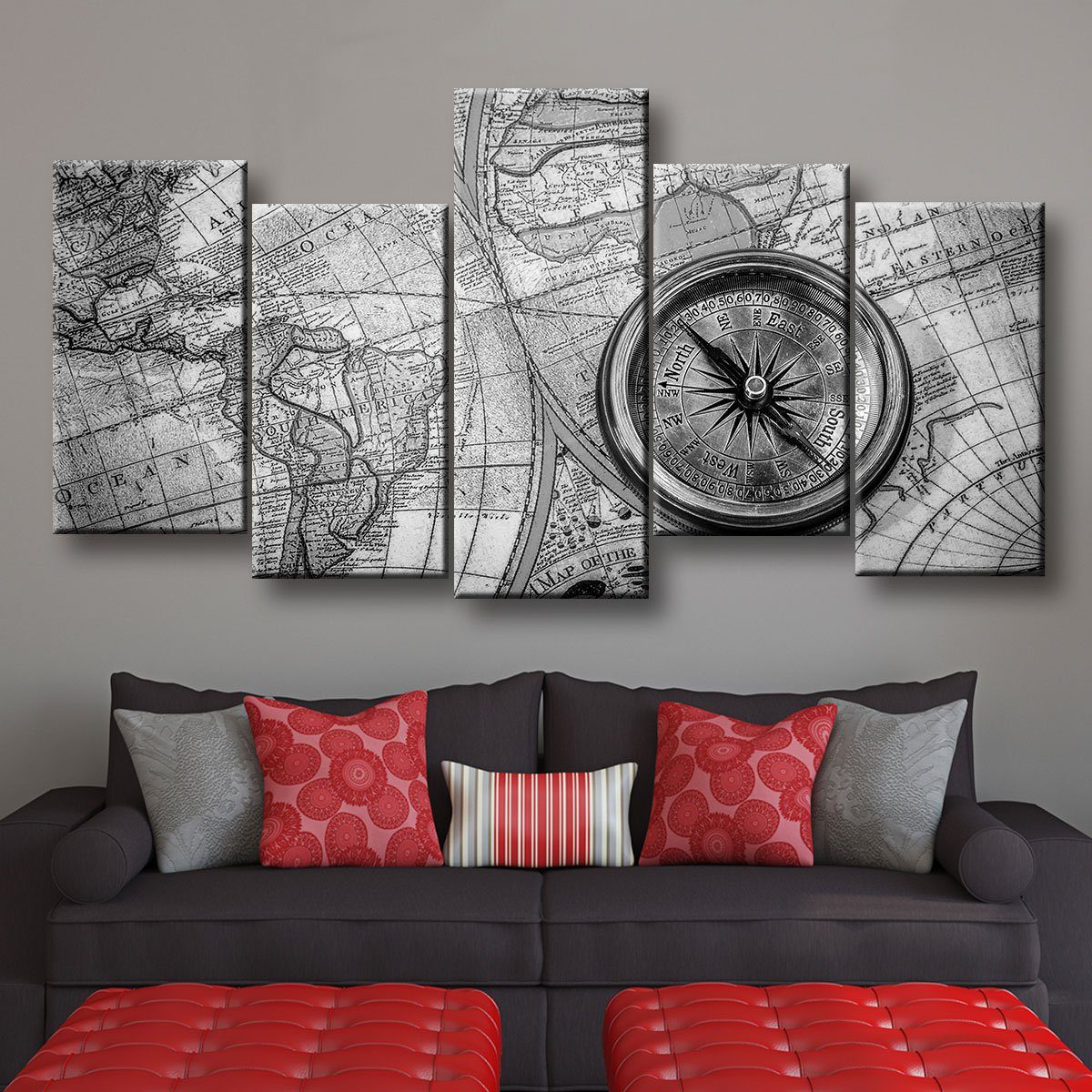 Compass On Old World Map - Amazing Canvas Prints