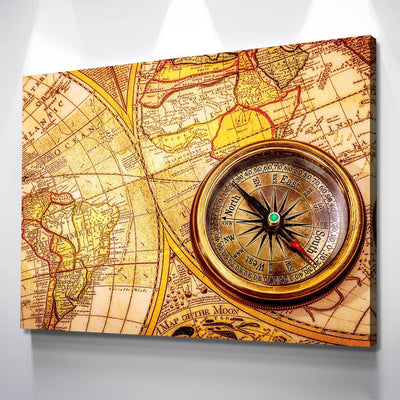 Compass On Old World Map - Amazing Canvas Prints